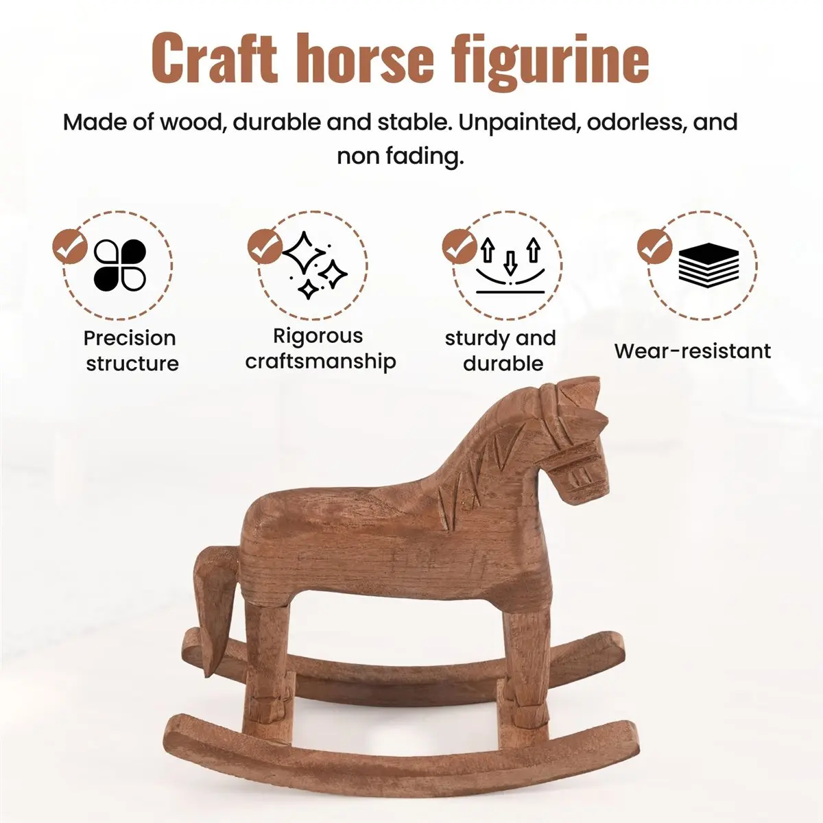 [N88R] Vintage Carved Wood Rocking Horse Animals Decorated with Wood Carved Craft Horse Figurines for Home Decoration