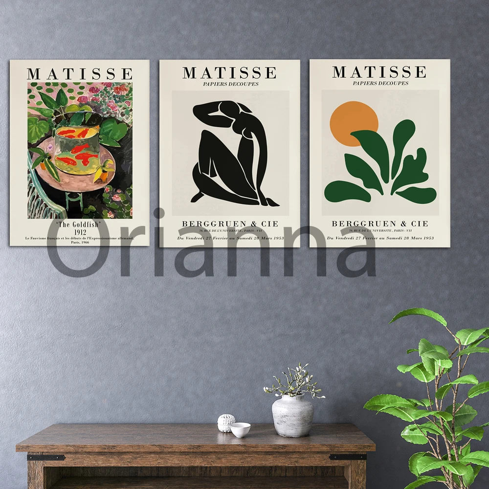 

Matisse Green Plant And Sun-Abstract Wall Art Print Henri Matisse Goldfish-Blue Nudes Sketch Mid Century Modern Exhibiton Poster