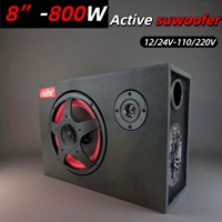 AiteFeir 8inch 800W Car Active Subwoofer Universal High-Power Square 12/24V-110/220V Three-Purpose Auto Car Subwoofer Accessorie