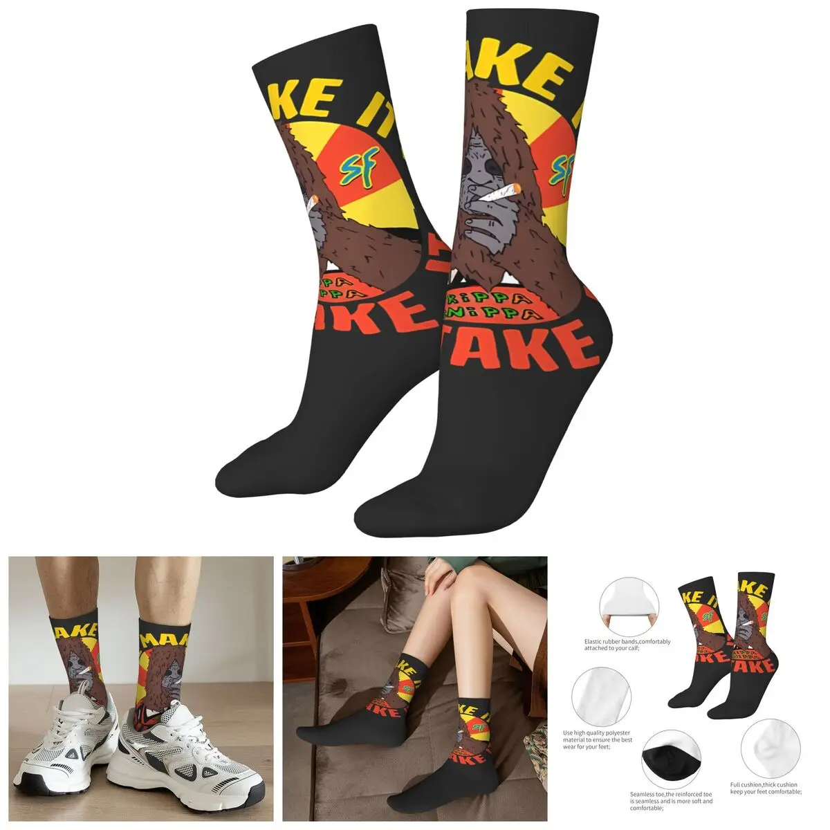 Funny Crazy Sock for Men Exhilarating Hip Hop Vintage Sassy The Sasquatch Happy Quality Pattern Printed Boys Crew compression