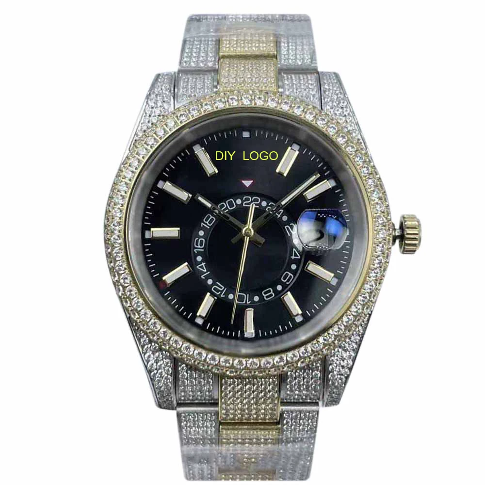 Customized Logo42mmmen's watch, diamond watch, mechanical movement and calendar window, best gifts for men