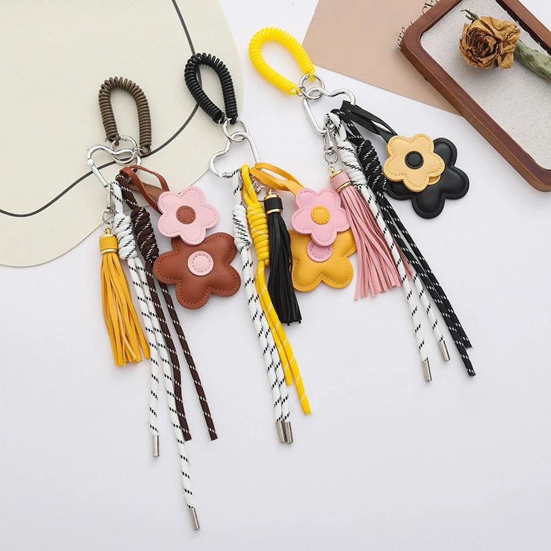 

Fashion Leather Flower Tassel Braided Rope Keychain Bag Charms Pendant For Women Ladies Handbag Purse Backpack Car Key Ring
