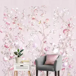 New Chinese style plant pink flower and bird picture home custom 3D wallpaper wall sticker living room, bedroom mural background