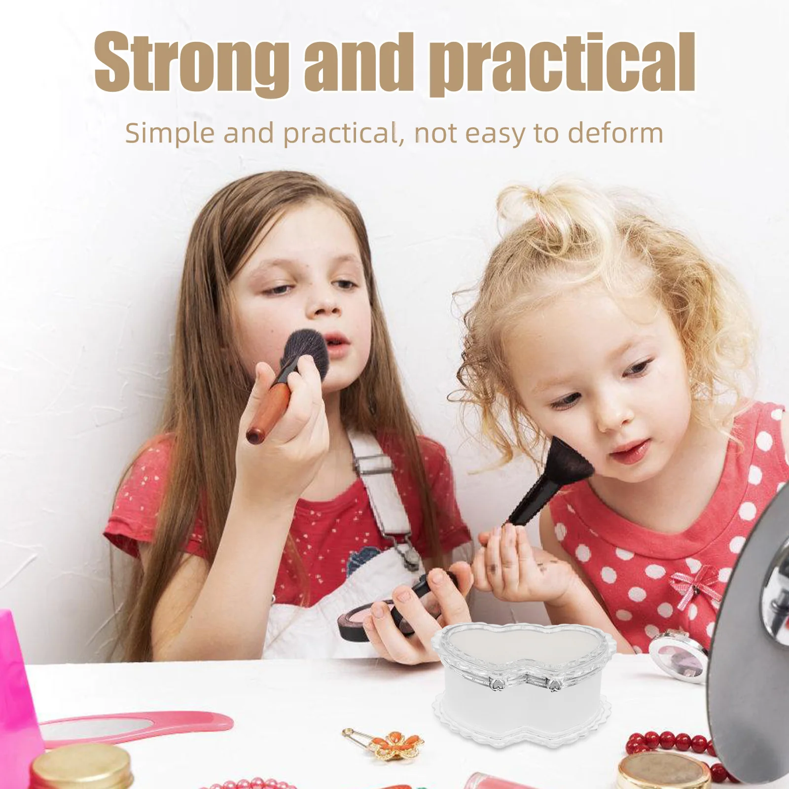 

Heart Shaped Jewelry Box Double Heart Design Diy Craft Storage Organizer Mirror Semi Transparent Plastic Case For