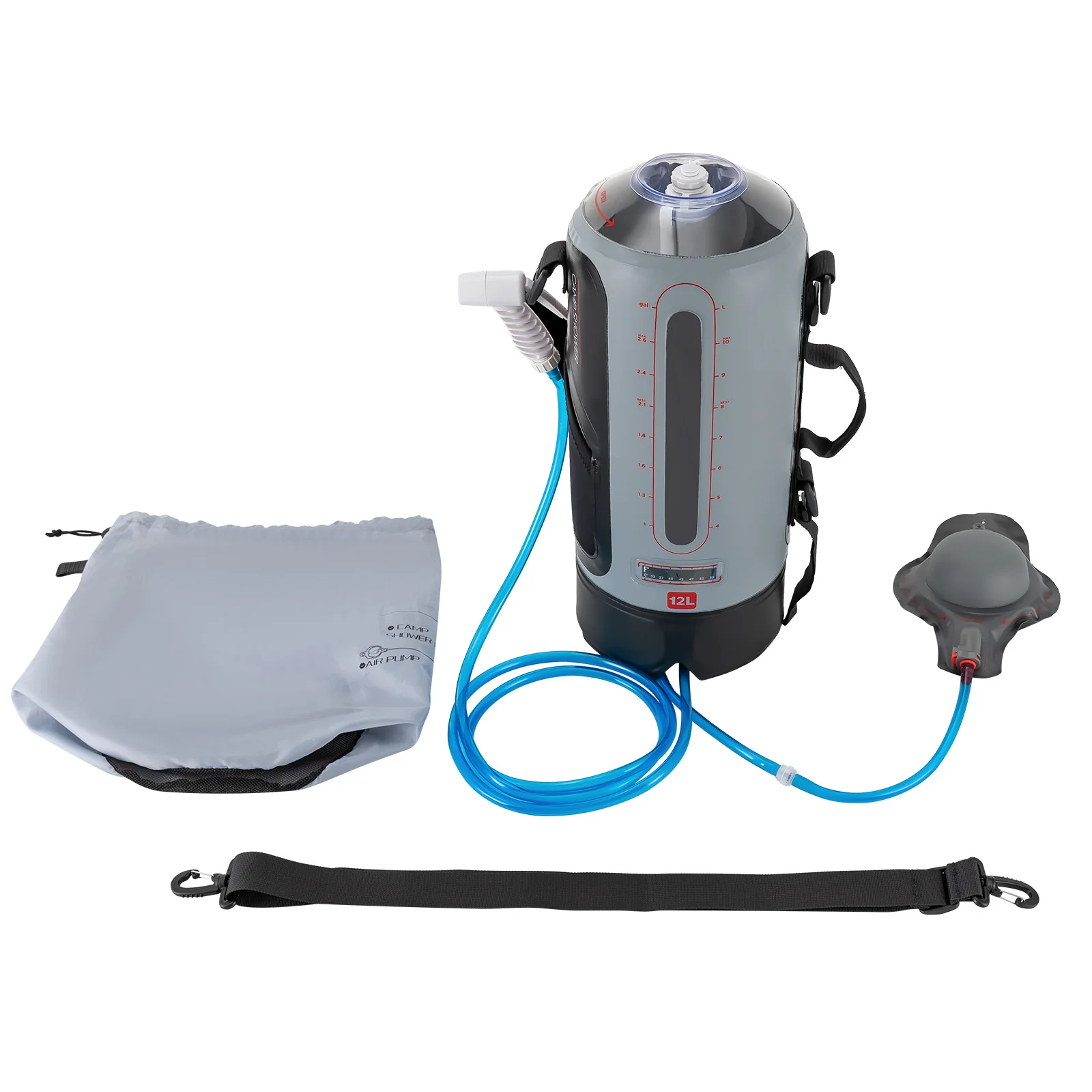 12L Camping Shower Solar Shower Garden Shower with Pump Head Portable and Removable Hose view 2