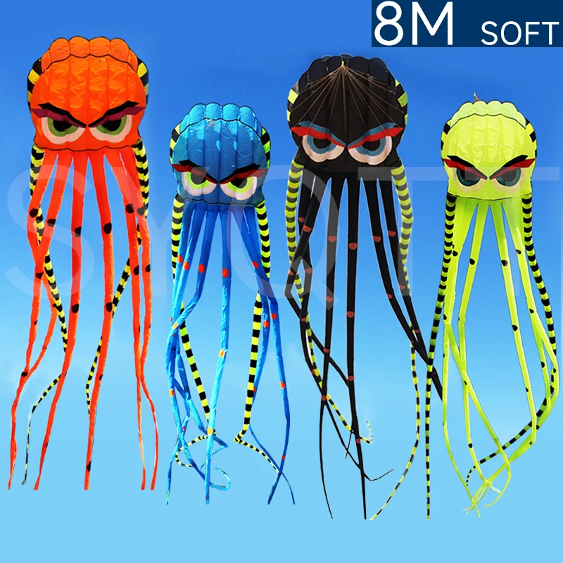 8m Striped Octopus Kelaf Line Adult Professional Software 3D Large Kite Animal Inflatable Kite Outdoor Sports Flight Tool