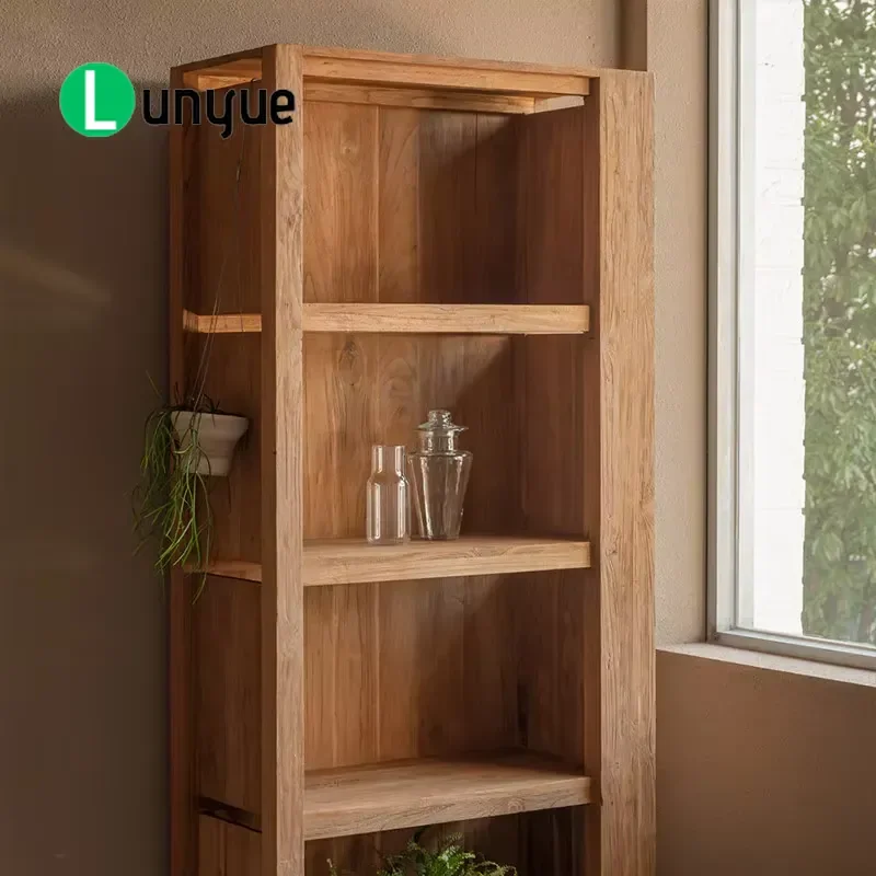 Elm Wood Display Bookshelf Multi-layer Retro Bogu Frame Storage Cabinet Pure Wood Exhibition Shelf for Home Living Room Decor