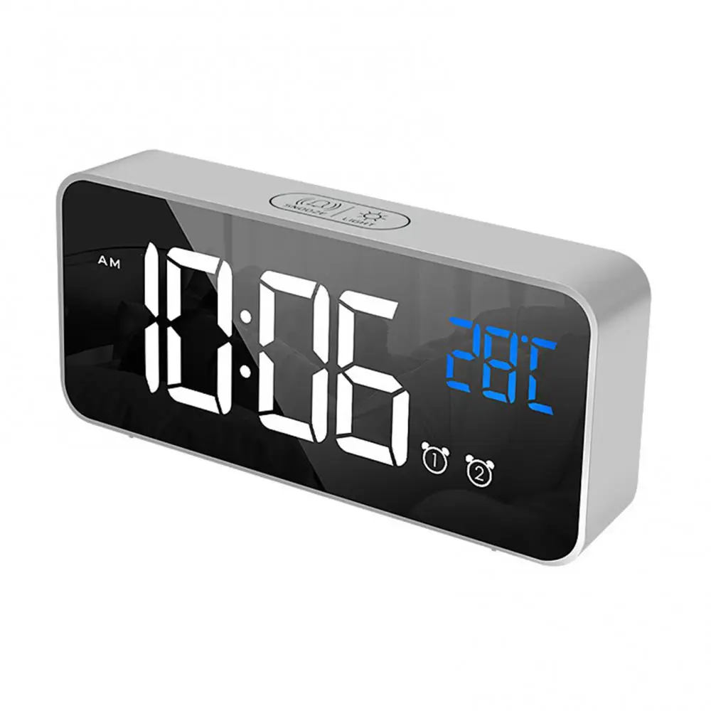 Music Alarm Clock Voice Control Touch Snooze USB Rechargeable Table Clock 12/24H Dual Alarms Teperature Wall Digital Clocks