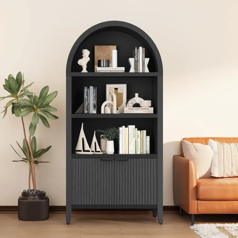 Arched Cabinet, Arched Bookshelf with Doors and Shelves,Modern Farmhouse Bookcase Kitchen Pantry Cabinet for Living Room Bedroom