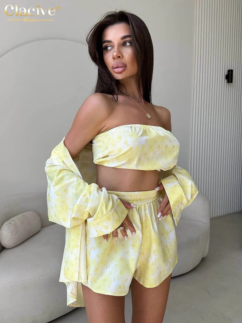 クラシックファッション ルーズプリント レディース3点セット 2025 エレガント長袖シャツ+ハイウエストショートパンツセット 女性用