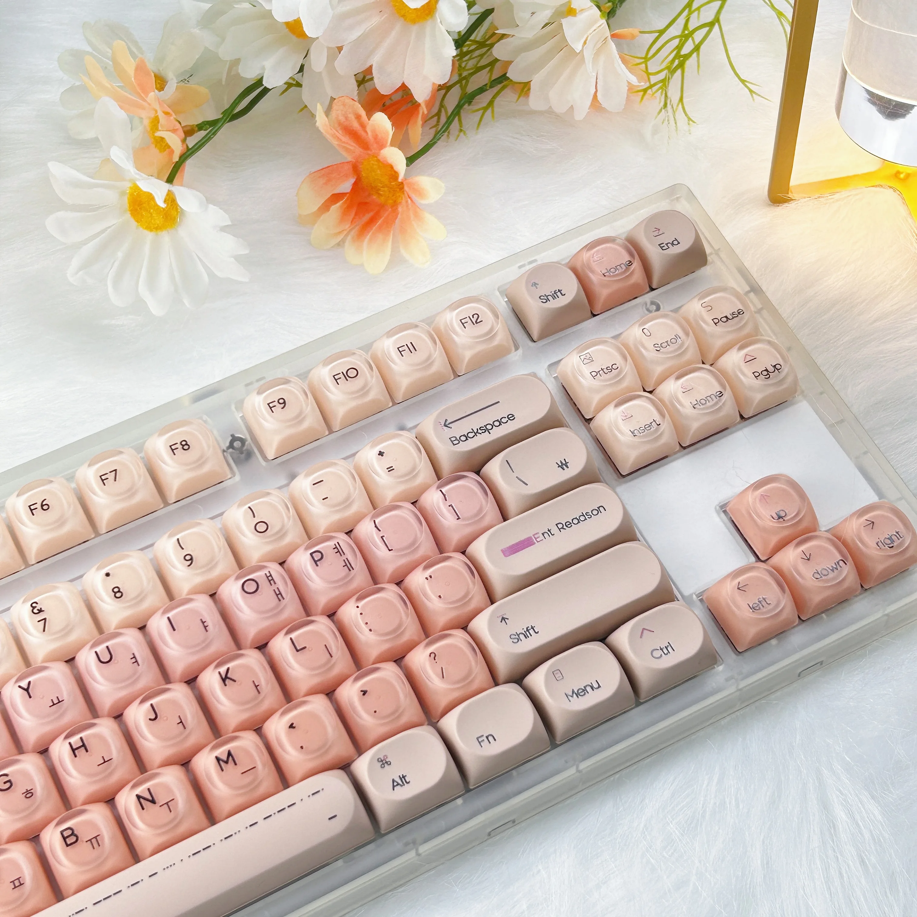 Set Keycap Korea Profil HOA Tema Liquid Foundation Keyboard Mekanik Bulat Bahan PBT+PC ISO Enter Keycaps Hangul