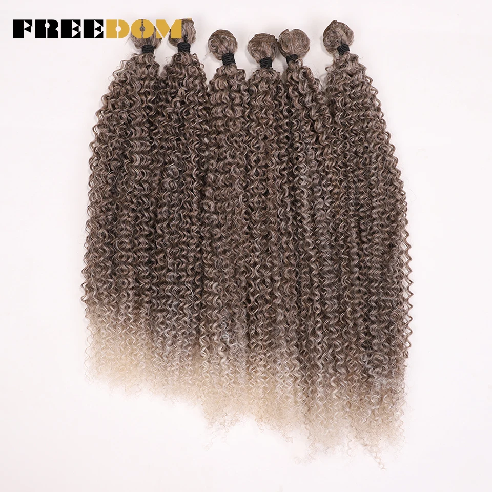 

FREEDOM Synthetic Afro Kinky Curly Hair Extensions 20 22 24 inches Long Hair Bundles Ombre Blonde Weaving High Temperature Fiber