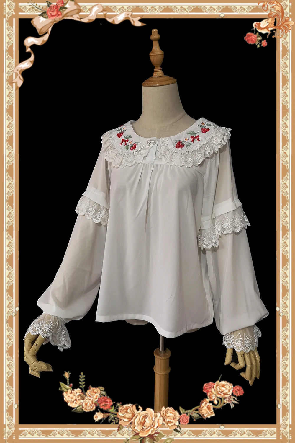 Elegant Sweet Lace Stitching Embroidery Doll Collar Long Sleeve Loose Versatile Lolita White Inner Shirt Top Blouse Women Autumn