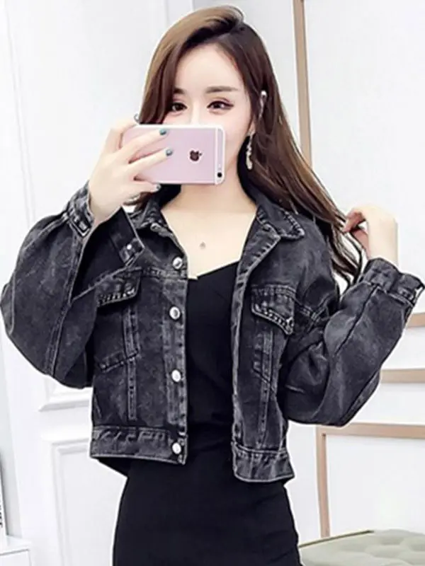 Cappotto ort versatile casual da donna in denim patchwork retrò Jaet Primavera Autunno ular Jaet coordinato da donna di piccole dimensioni