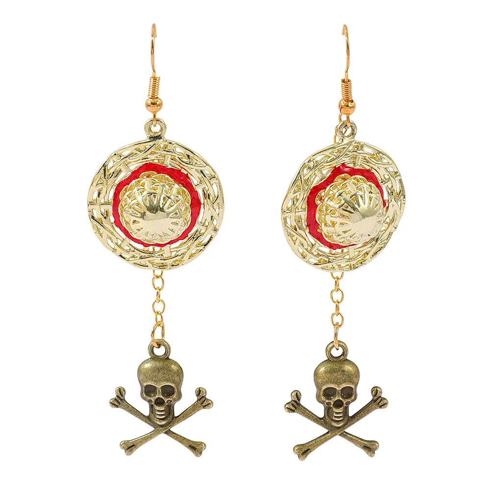 One Piece Piratenkönig Strohhut-Anhänger Ohrringe Retro Piratenschädel Ohrringe Personalisierte Ohrringe