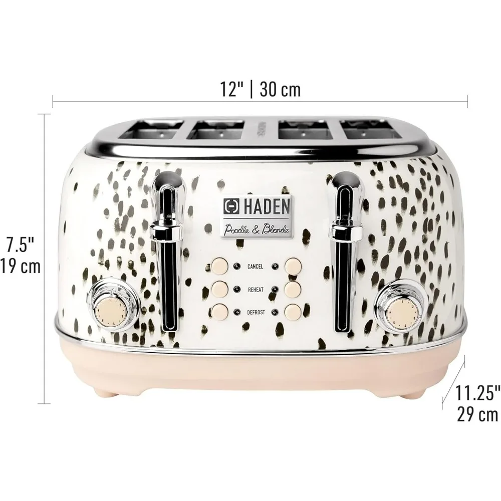 4 Slice Toaster, Blonde Stainless Steel, with Wide Slots, 6 Browning Control, and Removable Crumb Tray, Pale Pink/Chrome