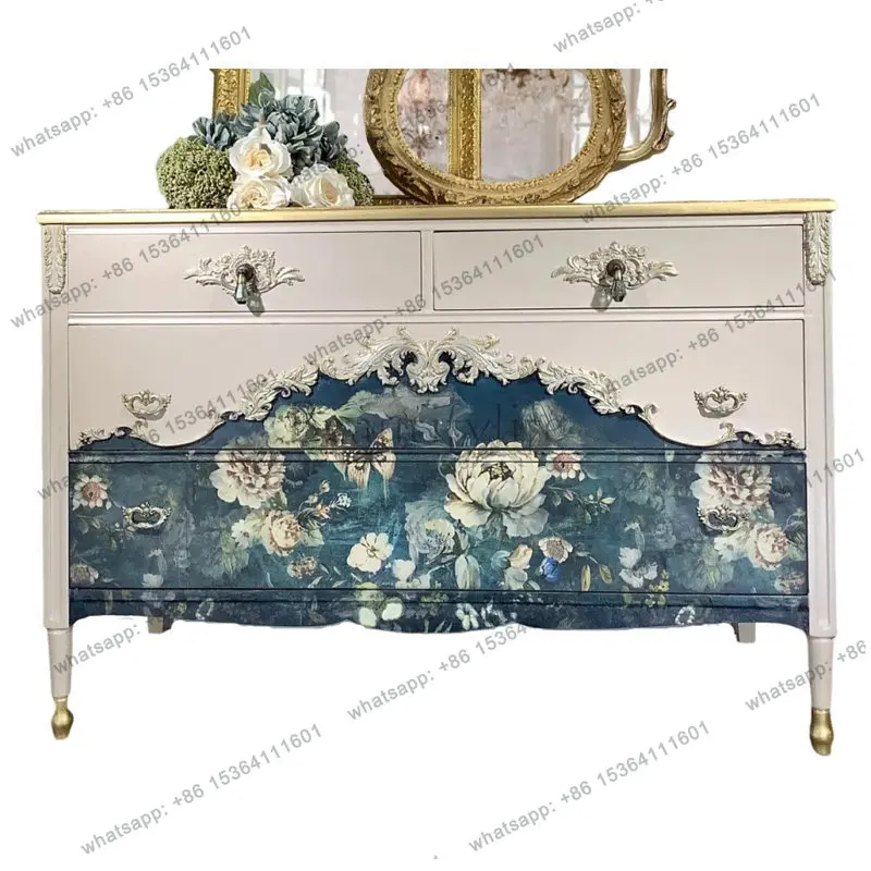 

American neoclassical solid wood chest cabinet French European retro painted entrance cabinet
