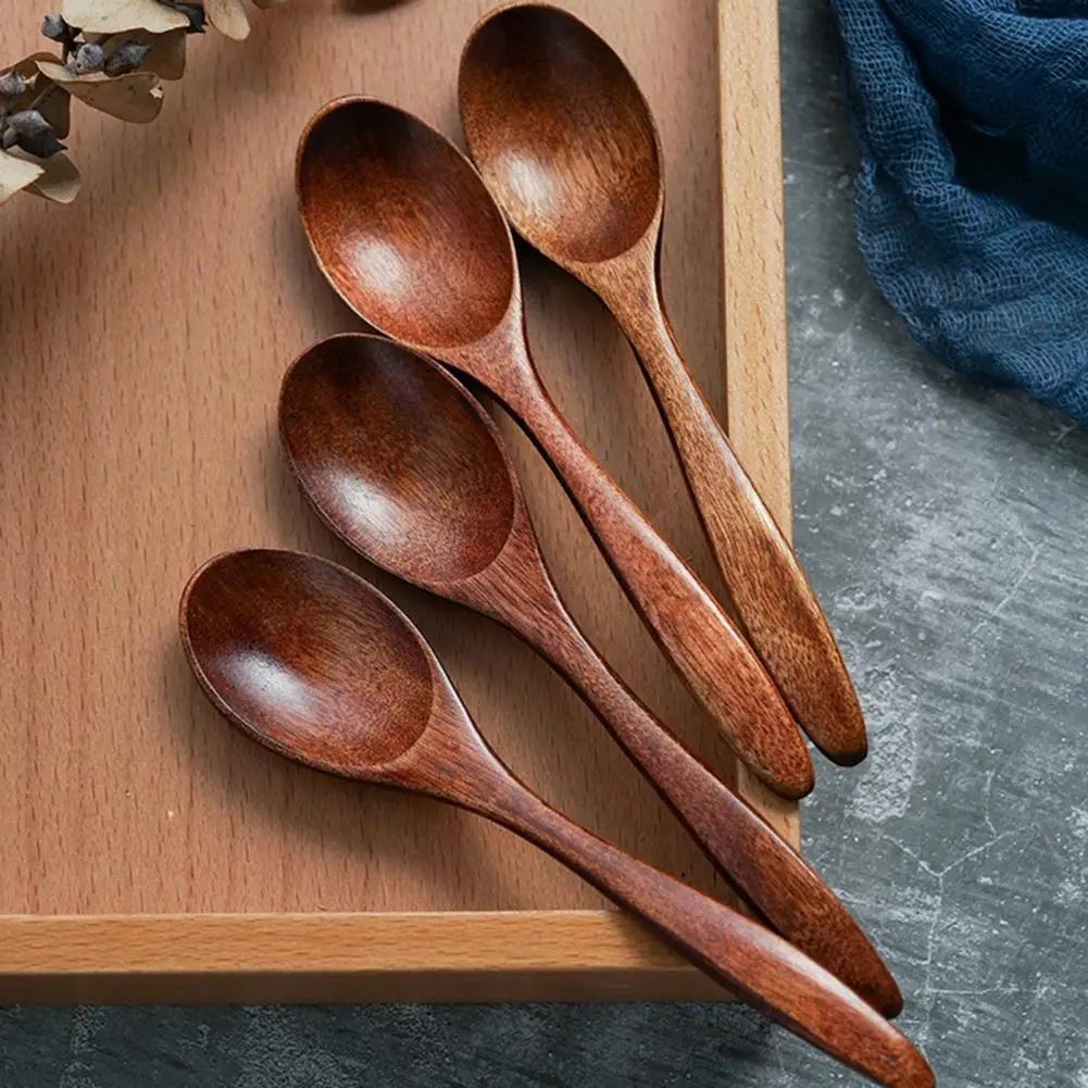 Good 4 Styles No Rough Edge Wood Handmade Cooking Stirring Spoon with Ergonomic Handle Wooden Spoon Heat Resistant