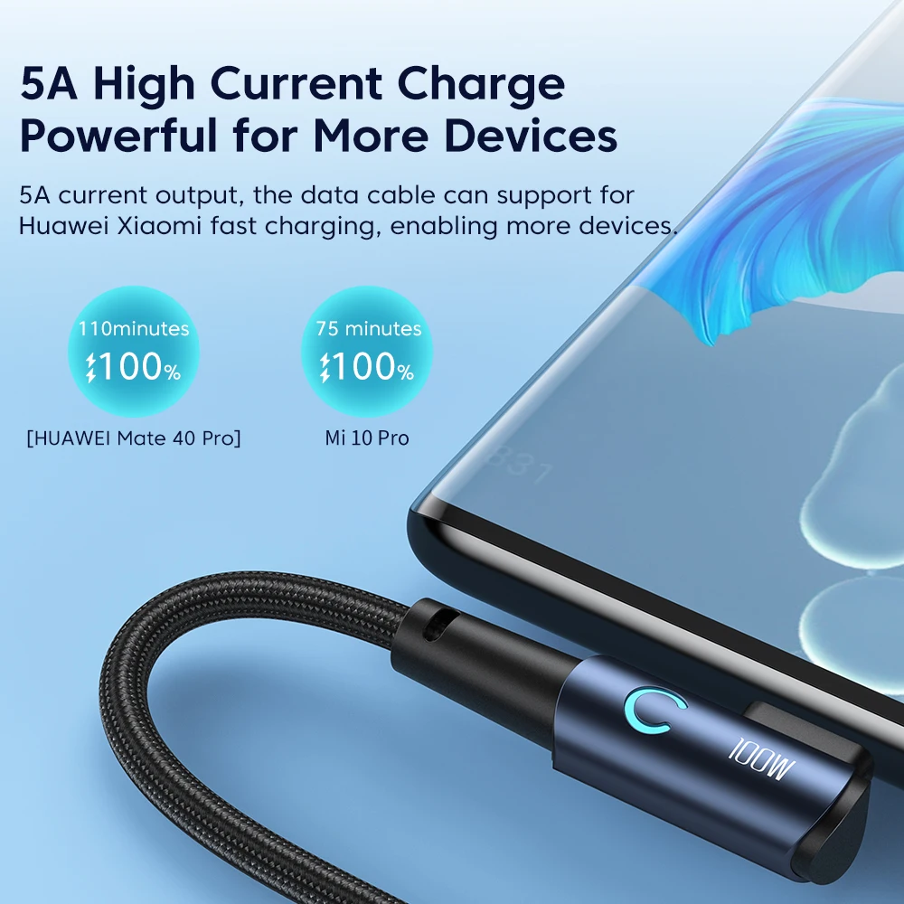 Кабель Toocki PD 100 Вт с USB Type-C на USB C, угол 90 градусов для Samsung S9 Plus Huawei Xiaomi Macbook Pro, шнур для быстрой зарядки Type-C