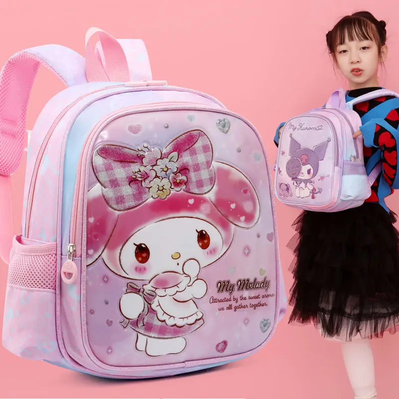 Sanrio tas sekolah anak perempuan, ransel pengurang beban portabel untuk anak perempuan, tas sekolah kartun lucu