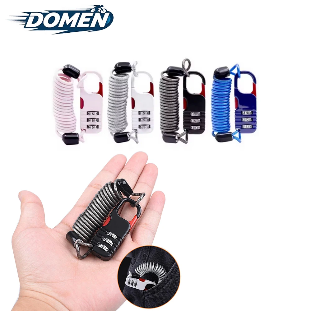 DOMEN Bicycle Portable Anti-Theft Lock 3-Digit Password Wire Rope Motorcycle Lock Helmet Lock Multipurpose Safety Rope Lock