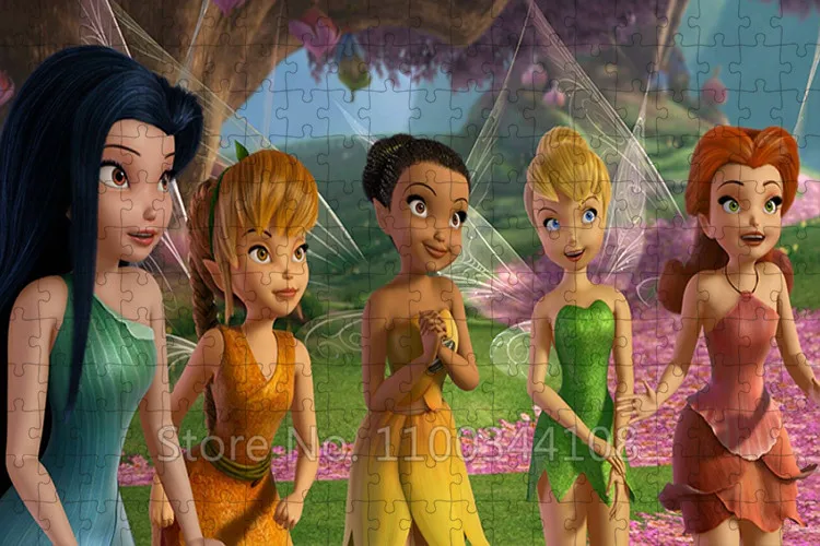 Disney Tinkerbell 300/500/1000 Pcs Puzzle bajka kreskówka Elf obraz w stylu kreskówki Puzzle z papieru edukacyjne zabawki dla dzieci