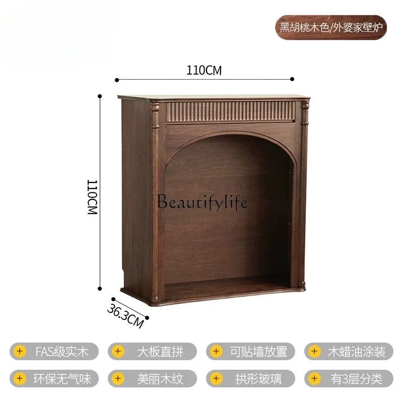 Retro Fireplace Cabinet Homestay Decoration French Simple Fireplace Rack Black Walnut