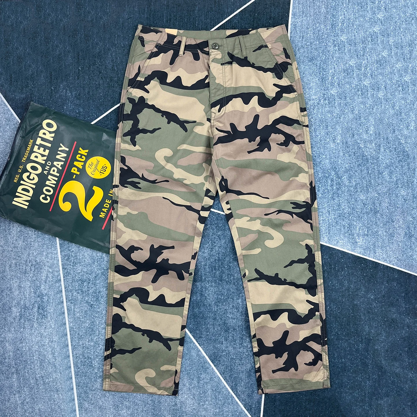 Summer outdoor lightweight camouflage pants for men's quick-drying pure cotton Japanese retro straight-leg casual trousers