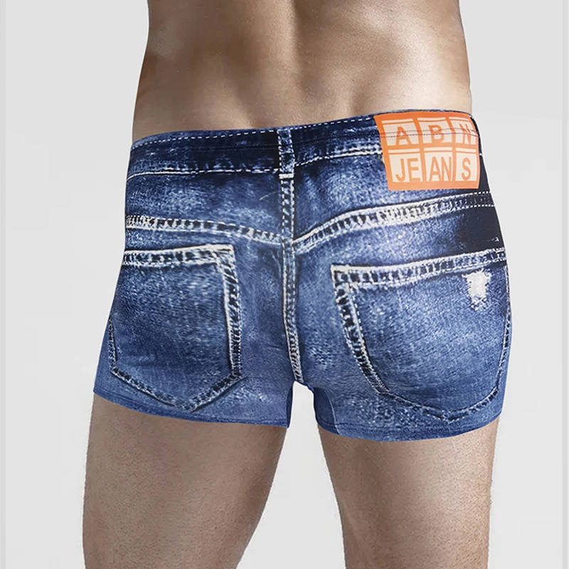 Men Denim Panties Underwear 3D Print Sexy Boxer Jeans Shorts Boxers Mens Fashion Cowboy Underpants Homme Ropa Interior Masculina
