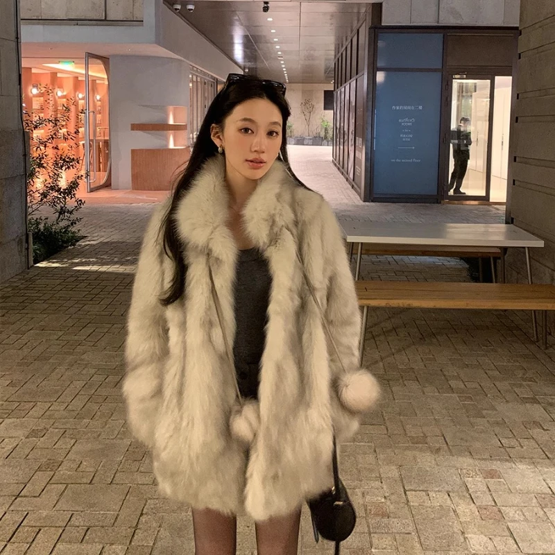 YOLANFAIRY natural fox jacket woman winter warmth Medium style High-end elegance commuting lady's fox leather fur overcoats 2025