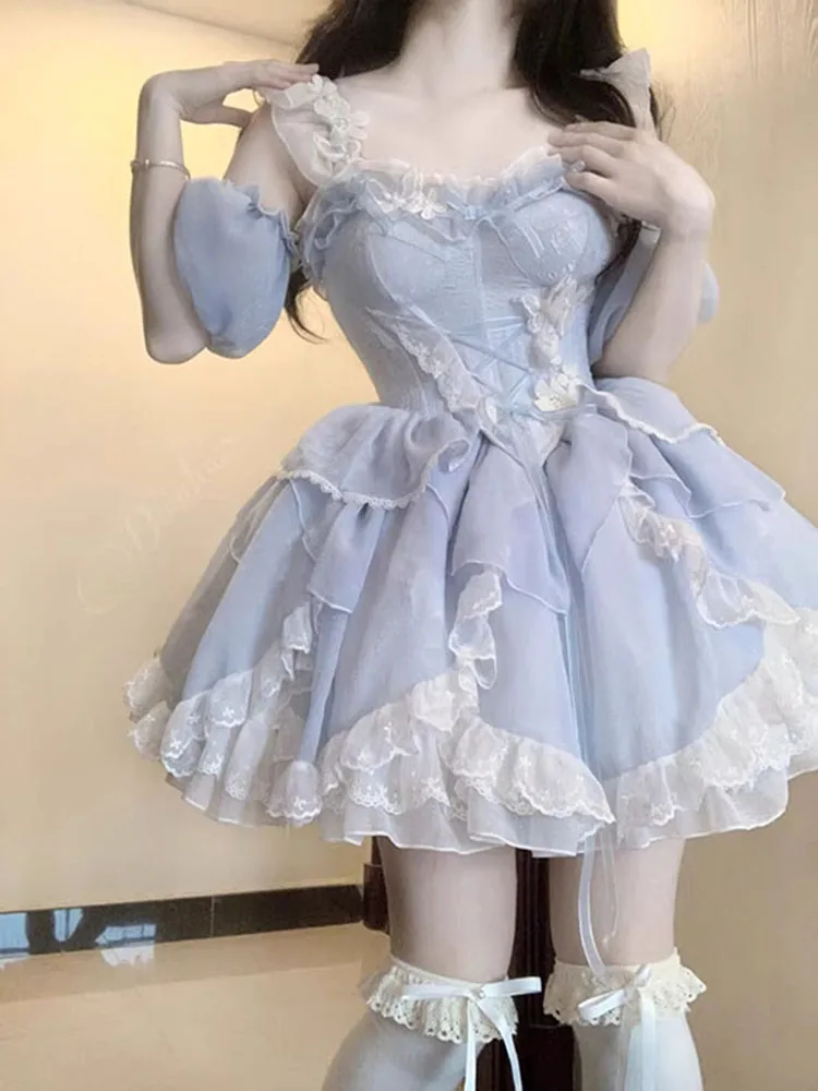 Vestido de Lolita para niña adulta, estilo Ballet azul, primer amor, ceremonia de cumpleaños