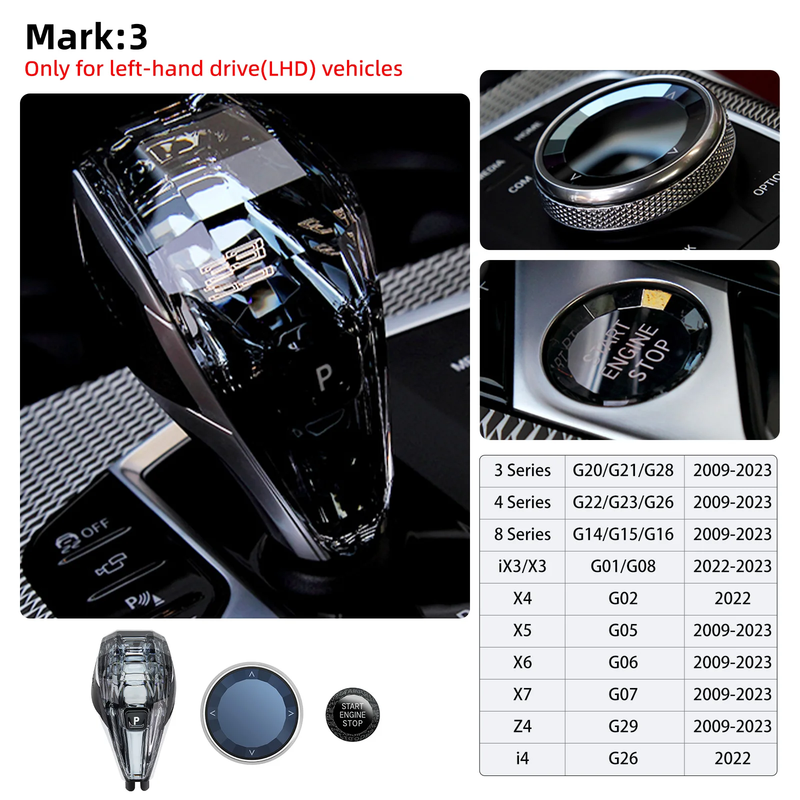 Car Interior Accessories Crystal Gear Shift Knob Set for BMW X5 Series G05 X6 Series G06 X7 G07 3 Series G20 X3 G01 X4 G02