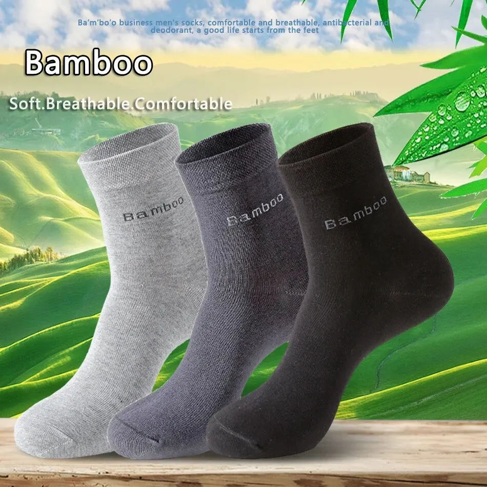 10Pairs/Pack Men Bamboo Socks Comfortable Breathable Casual Business Men\'s Crew Socks High Quality Guarantee Sox Male