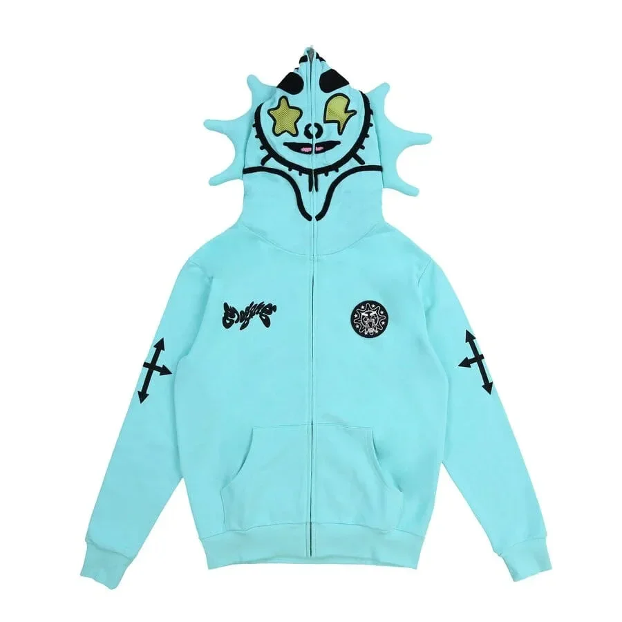 Retro Lazy Style Hoodie for Women Fun Multi Angle Full Zip Hoodie Cosplay Y2k Casual Sweatshirt Jacket Harajuku Streetwear