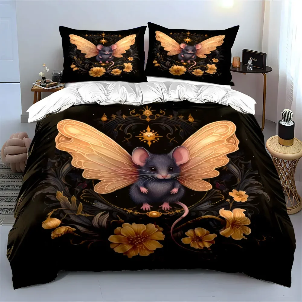 

Mouse Fairy Art Decor Set Bedding Set with 1 Duvet Cover 2 Pillowcases Single Double King Queen, Gift