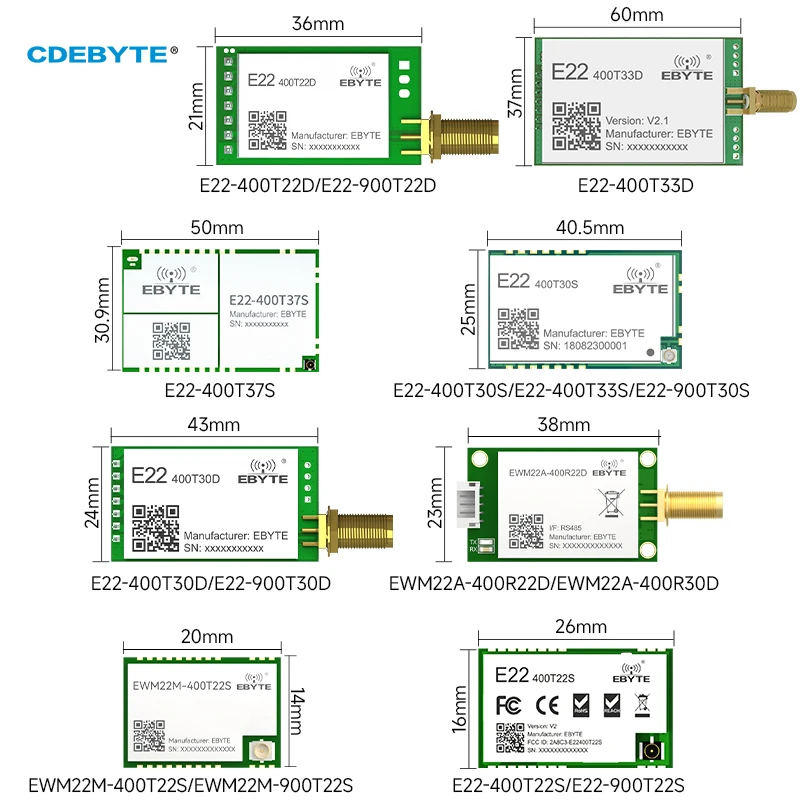 LoRa Module CDEBYTE E22 UART Series 433/868/915MHz 22/30/33/37dBm DIP TTL 3.3V-5V LoRa UART Wireless Module Transceiver