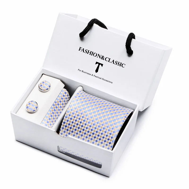 Heißer Verkauf Schwarz Paisley Krawatte Einstecktuch Manschettenknöpfe Set Für Männer Formale Luxus Hochzeit Gravatas In Geschenk Box – Detail 4