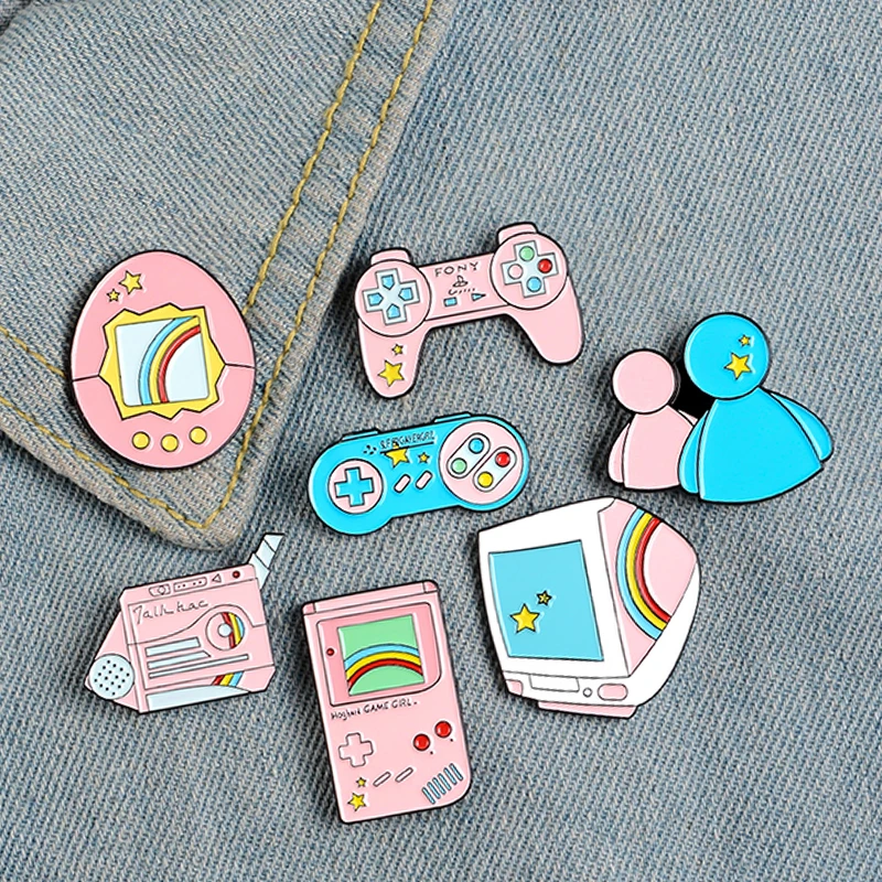 Retro Arcade Game Enamel Pins Hobby Cartoon 90s Gamepad Brooches Badge Denim Backpack Shirt Collar Lapel Friends Gifts Wholesale