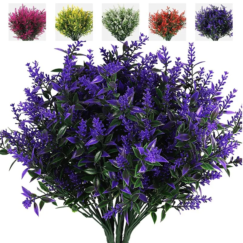

Artificial Greenery Lavender Fake Shrubs Flowers 20 Bundles UV Resistant Hanging Planter Flora Fence Indoor Outside Decor