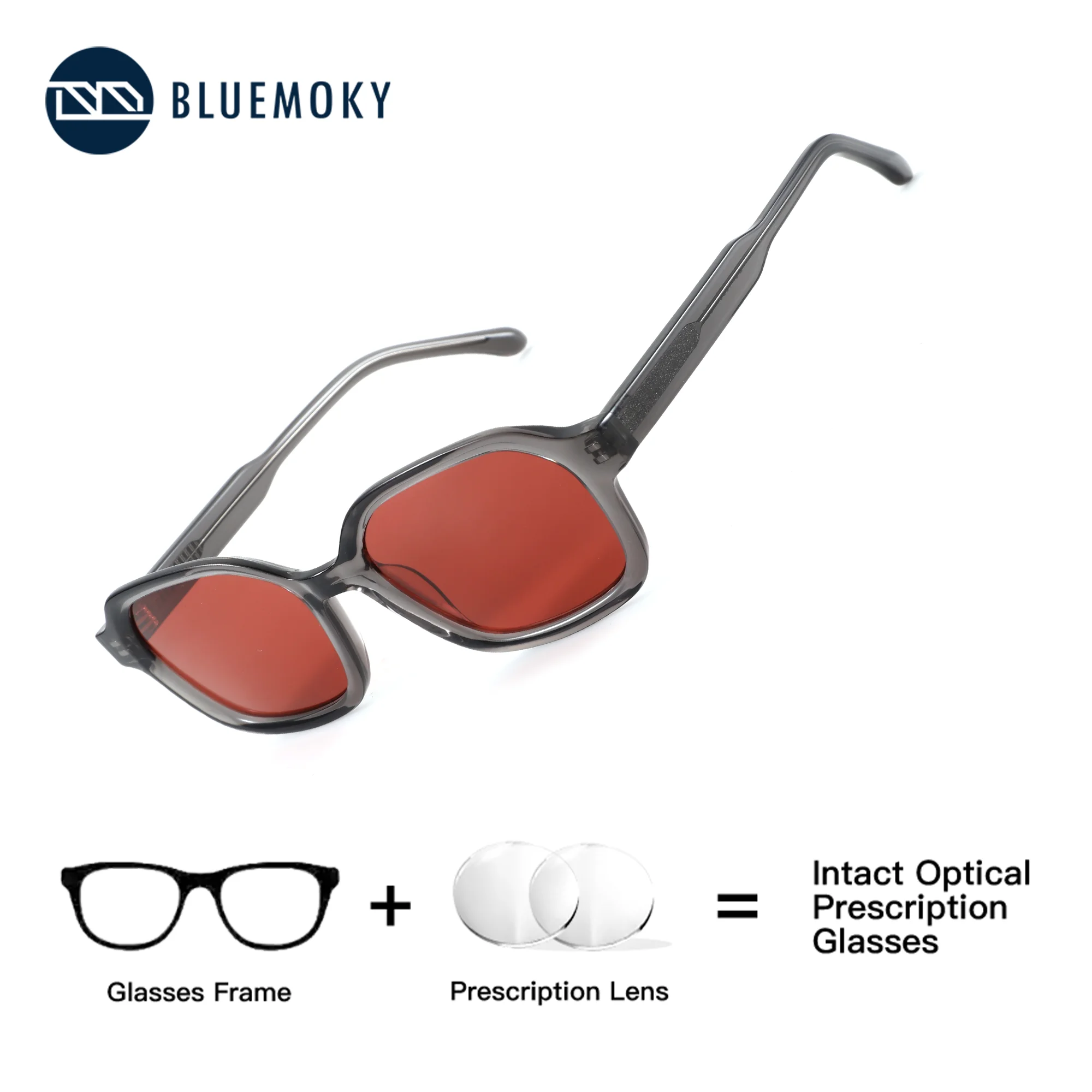 BLUEMOKY Polygon Acetate Sunglasses Prescription For Women Polarized Lenses UV400 Filter Protective Eyewear With Lady Sun Lenses