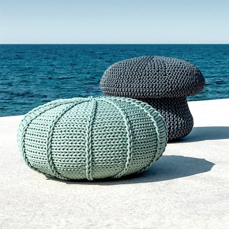 Outdoor garden rope sofa, hotel villa terrace furniture outdoor courtyard waterproof sunscreen mushroom stool view 5
