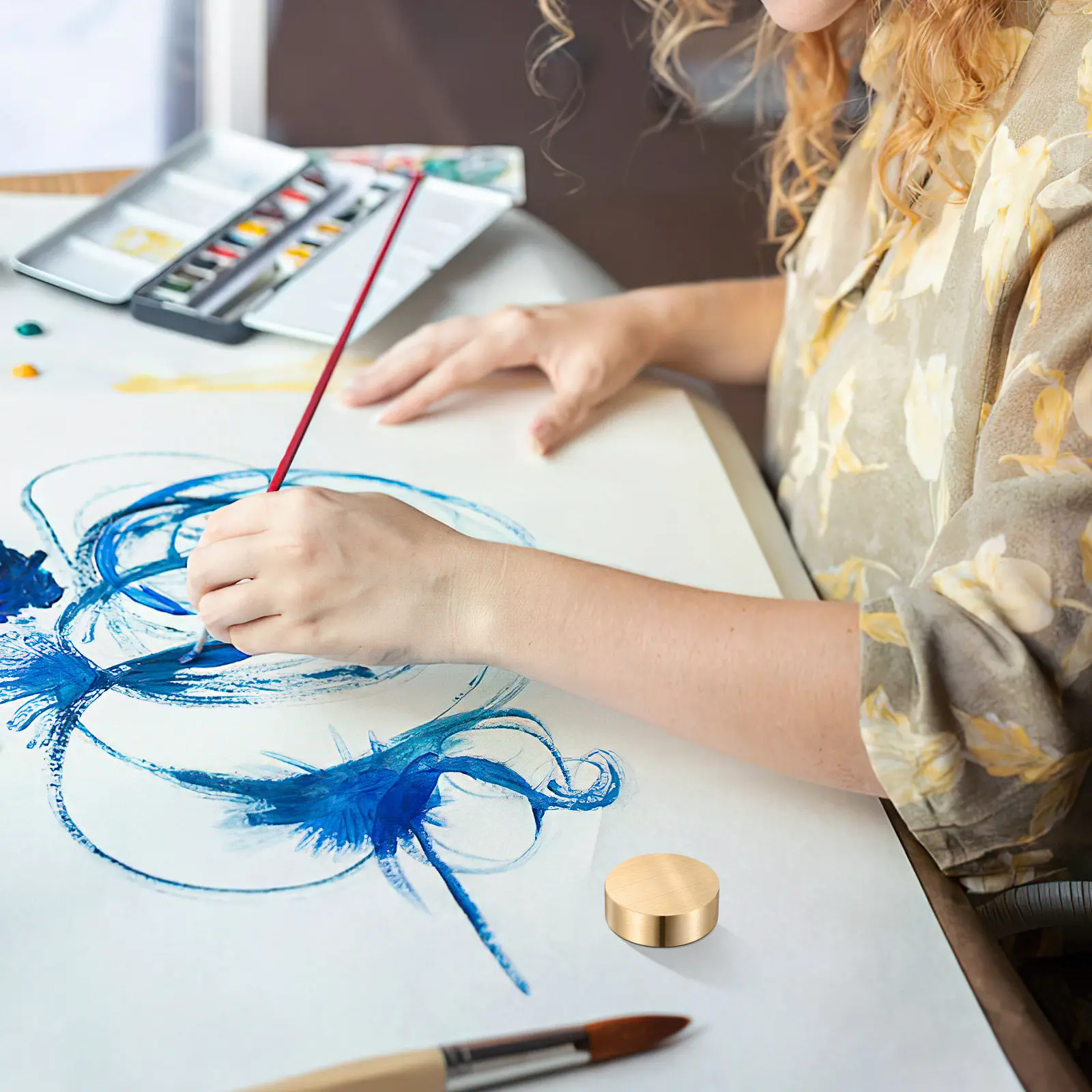 

Массивный латунный пресс-папье для стола, дома, офиса, с китайской каллиграфией, круглый, портативный, декоративный, мини-утяжелитель, идеальный подарок