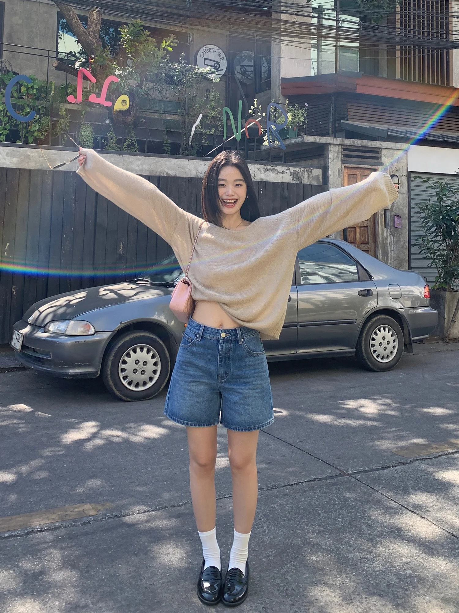 High Waist Casual Denim Shorts Women's A-Line Wide Leg Loose Slimming Casual Versatile Five-Quarter Length Pants