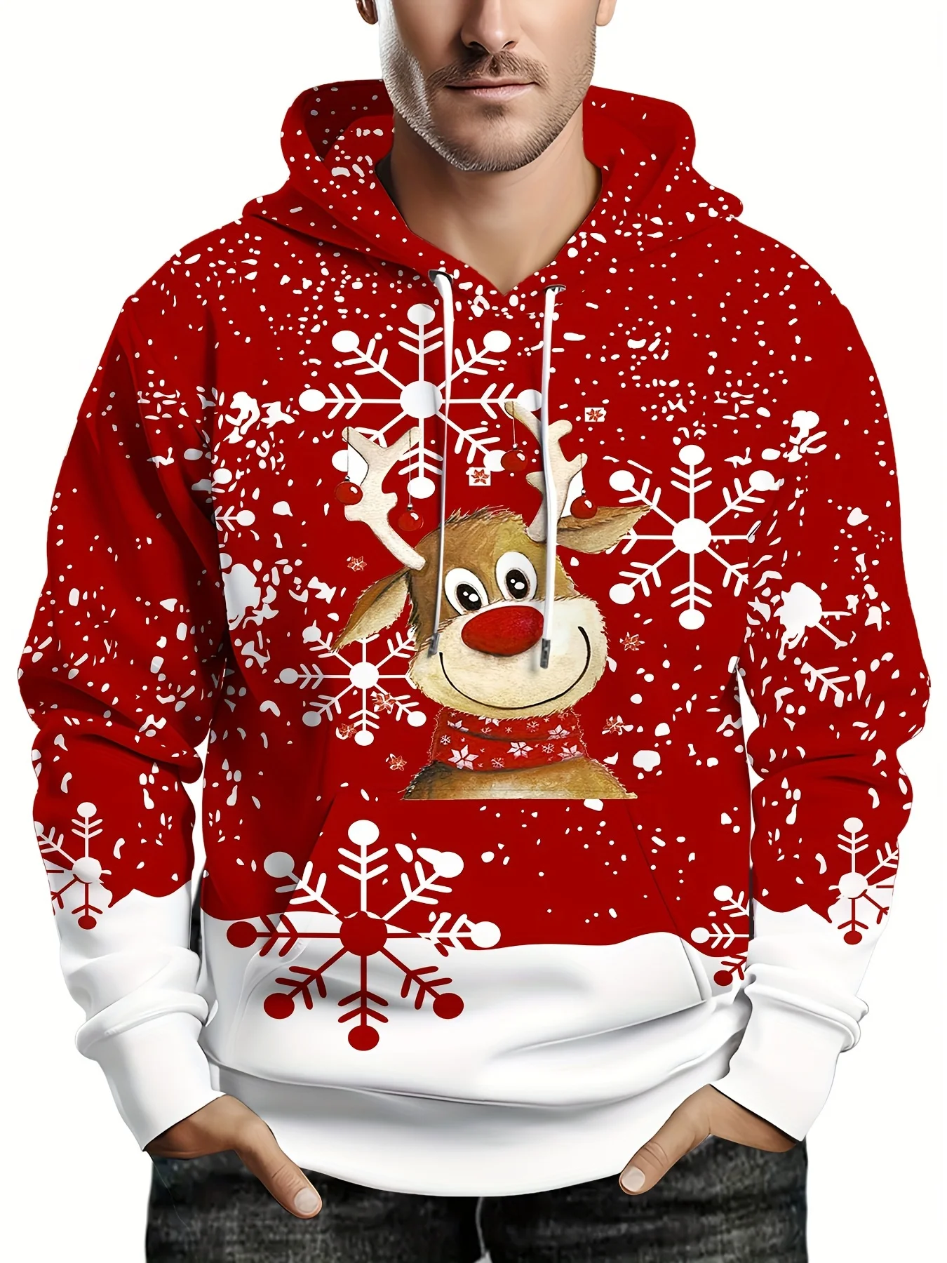 Christmas Theme Graphic Men's Fashion 3D Prints Red Hoodie Streetwear Hoodies Hooded Front Pocket Designer Hoodie Sweatshirt