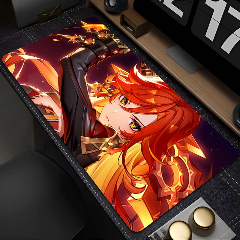لوحة ماوس للكمبيوتر المحمول خزانة مكتب لوحة المفاتيح الكمبيوتر حصيرة مكتبية G-genhin Impact Mavuika لوحة ماوس كبيرة عالية الدقة غير قابلة للانزلاق وسادة مطاطية ممتدة