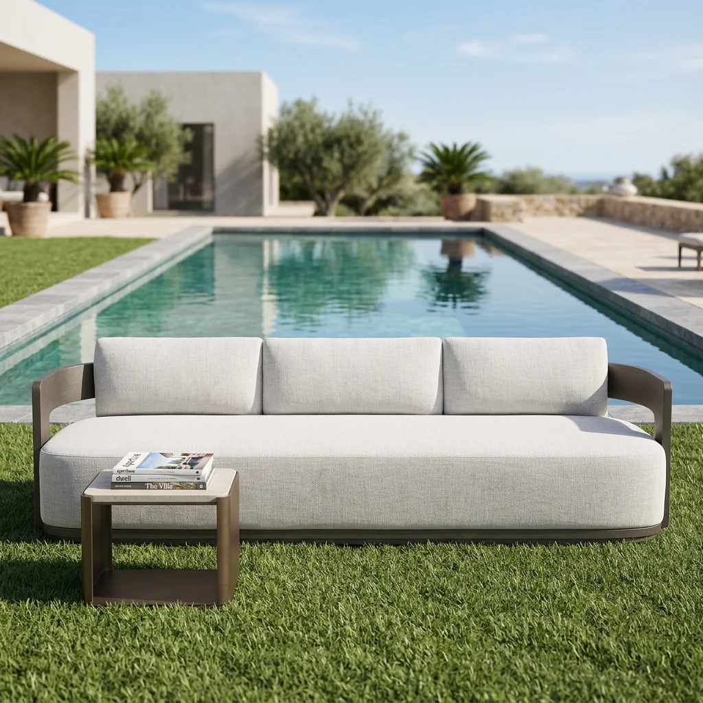 European outdoor sofa RoHS certified metal frame modern outdoor sofa set, dark gray aluminum alloy hotel outdoor garden sofa