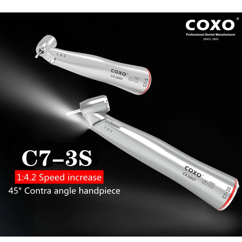 Original COXO C7-3S 1:4.2 increasing speed contra angle handpiece / Dental surgical implant surgery motor handpiece with LED