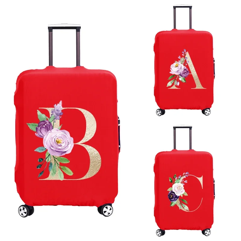 

Red Luggage Cover Suitcase Protective Cover Apply To 18''-32'' Inch Trolley Case Gold Letter Print Cover Travel Accessories