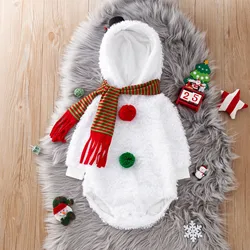 Merry Christmas Infant Baby Romper Suit Boys Girls Long Sleeve Xmas Cosplay Costume Snowman Fleece Hoodie Jumpsuit+Scarf Set