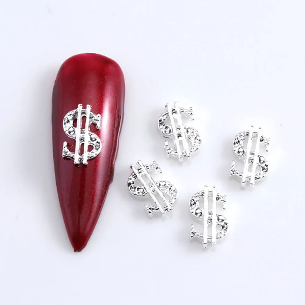 10Pcs Alloy USA Dollar Sign Nail Charms 3D Zircon Money 10*6mm Press On Nail Art Rhinestone Jewelry Luxury Decorations Parts